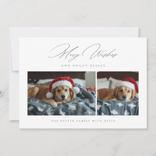 Merry Wishes Doggy Kisses 2 Foto Huisdier Kerstmis Feestdagenkaart (Voorkant)