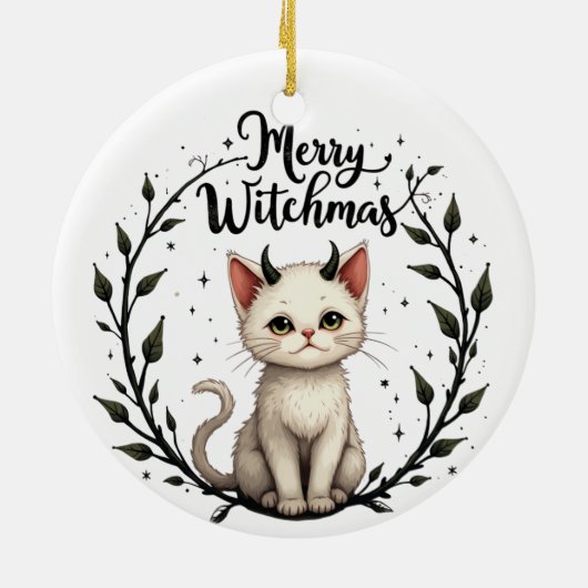 Merry Witchmas - Adorable Cat with Horns Ornament (Achterkant)