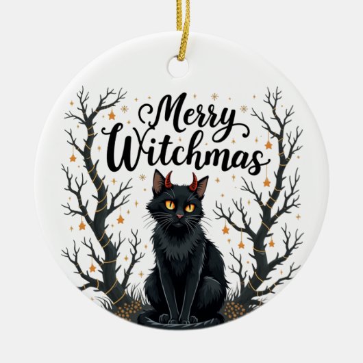 Merry Witchmas Black Cat Ornament (Voorkant)