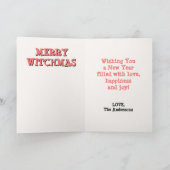 Merry Witchmas Cycling Black Cat Quirky Christmas Kaart (Binnen)