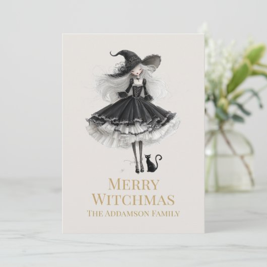 Merry Witchmas Dark Gothic Witch Holiday Card Feestdagenkaart (Staand voorkant)