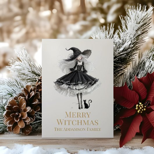Merry Witchmas Dark Gothic Witch Holiday Card Feestdagenkaart