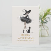 Merry Witchmas Gothic Witch Custom Greeting Card Feestdagenkaart (Staand voorkant)