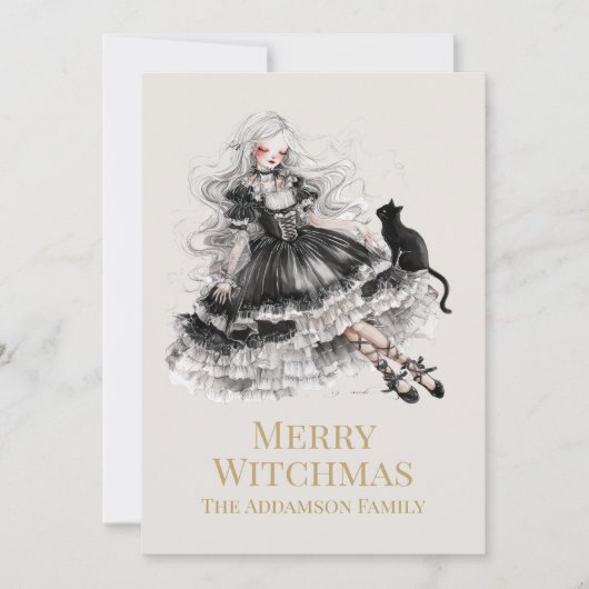 Merry Witchmas Gothic Witch Custom Holiday Card Feestdagenkaart (Voorkant)