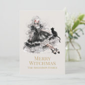 Merry Witchmas Gothic Witch Custom Holiday Card Feestdagenkaart (Staand voorkant)