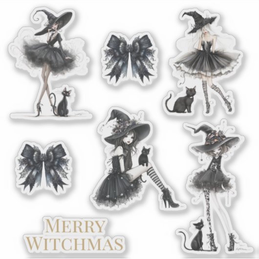Merry Witchmas Gothic Witch Sticker Pack (Voorkant)