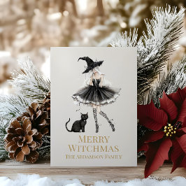 Merry Witchmas Playful Witch Custom Holiday Card Feestdagenkaart