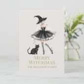 Merry Witchmas Playful Witch Custom Holiday Card Feestdagenkaart (Staand voorkant)