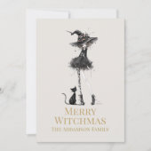 Merry Witchmas Standing Witch Custom Holiday Card Feestdagenkaart (Voorkant)