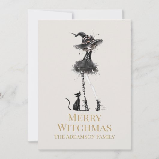 Merry Witchmas Standing Witch Custom Holiday Card Feestdagenkaart (Voorkant)