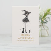 Merry Witchmas Standing Witch Custom Holiday Card Feestdagenkaart (Staand voorkant)