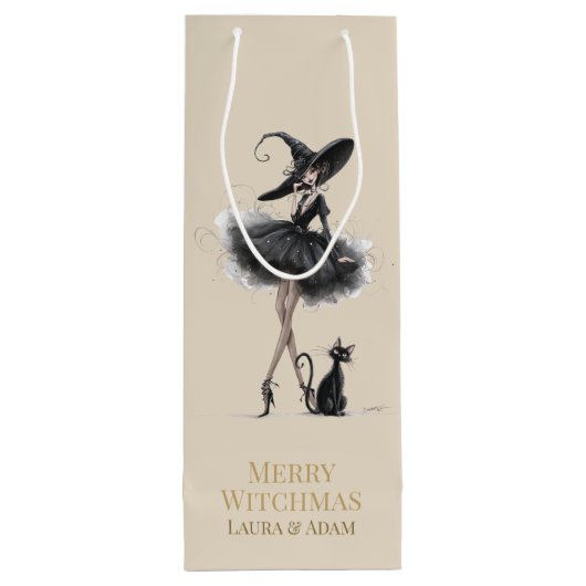 Merry Witchmas Wine Gift Box – Gothic Witch & Cat Wijn Cadeautas (Achterkant)