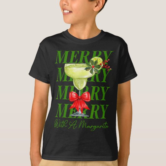 Merry With A Margarita Christmas Drinking Margarit T-shirt (Voorkant)