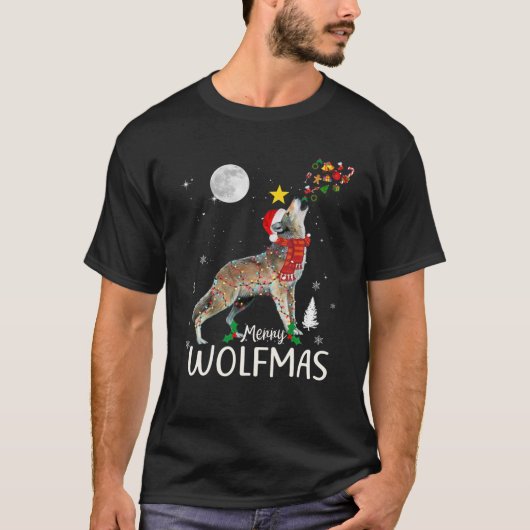 Merry Wolfmas Christmas Funny Wolf Santa Hat Wolve T-shirt (Voorkant)