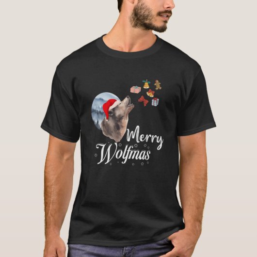 Merry Wolfmas Kerstmis Funny Wolf S Santa Hat Wol T-shirt (Voorkant)