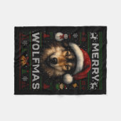 Merry Wolfmas Merry Christmas Wolf Ugly Sweater Fu Fleece Deken (Voorkant (Horizontaal))