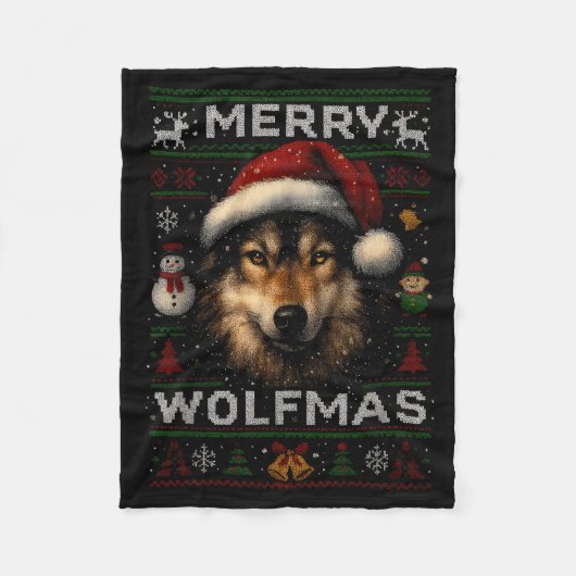 Merry Wolfmas Merry Christmas Wolf Ugly Sweater Fu Fleece Deken (Voorkant)