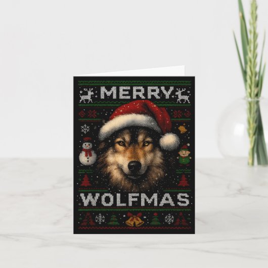 Merry Wolfmas Merry Christmas Wolf Ugly Sweater Fu Kaart (Voorkant)