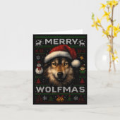 Merry Wolfmas Merry Christmas Wolf Ugly Sweater Fu Kaart (Gele Bloem)