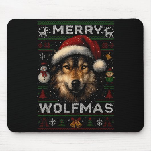 Merry Wolfmas Merry Christmas Wolf Ugly Sweater Fu Muismat (Voorkant)