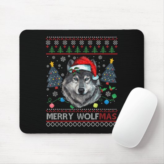 Merry Wolfmas Merry Christmas Wolf Ugly Sweater Fu Muismat (Met muis)