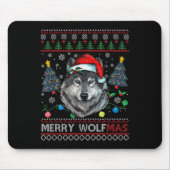 Merry Wolfmas Merry Christmas Wolf Ugly Sweater Fu Muismat (Voorkant)