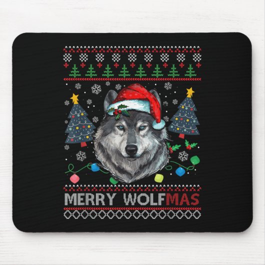 Merry Wolfmas Merry Christmas Wolf Ugly Sweater Fu Muismat (Voorkant)