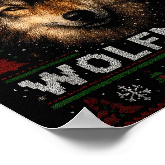 Merry Wolfmas Merry Christmas Wolf Ugly Sweater Fu Poster (Hoek)