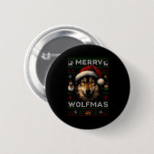 Merry Wolfmas Merry Christmas Wolf Ugly Sweater Fu Ronde Button 5,7 Cm (Voorkant /achterkant)