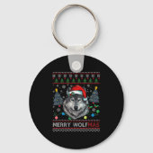 Merry Wolfmas Merry Christmas Wolf Ugly Sweater Fu Sleutelhanger (Voorkant)