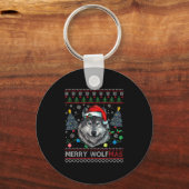 Merry Wolfmas Merry Christmas Wolf Ugly Sweater Fu Sleutelhanger (Voorkant)