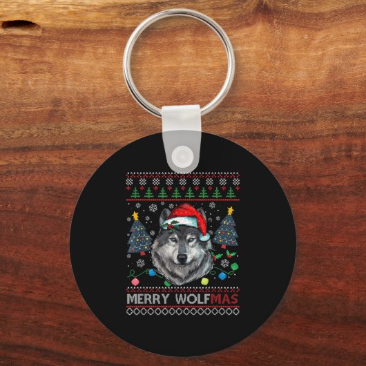 Merry Wolfmas Merry Christmas Wolf Ugly Sweater Fu Sleutelhanger (Voorkant)
