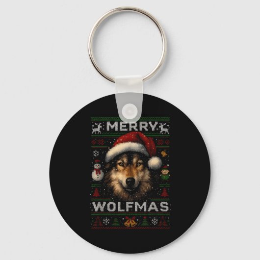 Merry Wolfmas Merry Christmas Wolf Ugly Sweater Fu Sleutelhanger (Voorkant)