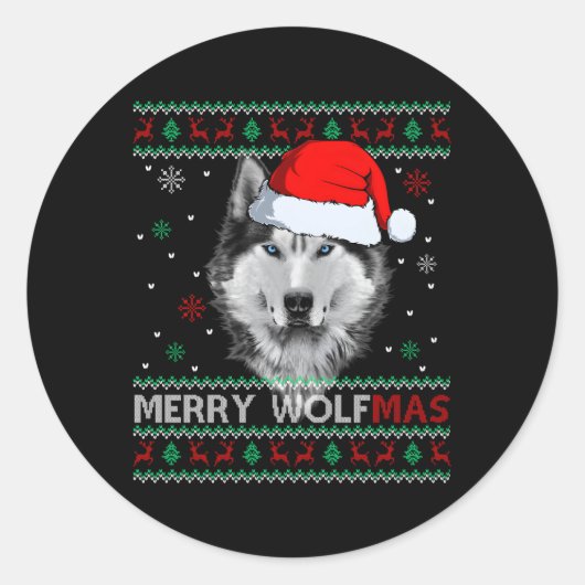 Merry Wolfmas Merry Wolf Ugly Ronde Sticker (Voorkant)