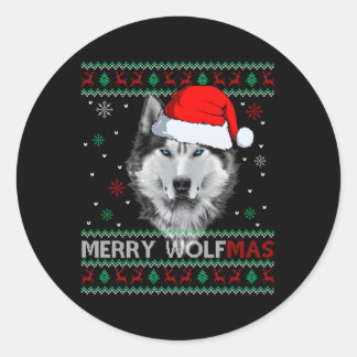 Merry Wolfmas Merry Wolf Ugly Ronde Sticker