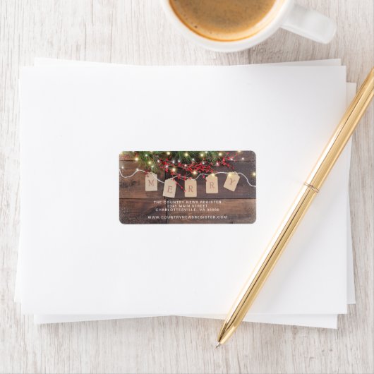 Merry Wood Pine and Berries Holiday Address Label (Insitu)