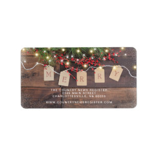 Merry Wood Pine and Berries Holiday Address Label