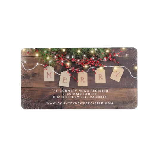 Merry Wood Pine and Berries Holiday Address Label (Voorkant)