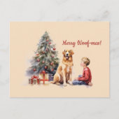 Merry Woof-mas Dog Boy Tree Christmas Briefkaart (Voorkant)