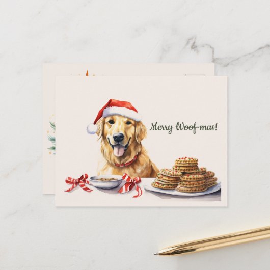 Merry Woof-mas Dog Cookies Christmas Briefkaart (Voorkant / Achterkant in situ)