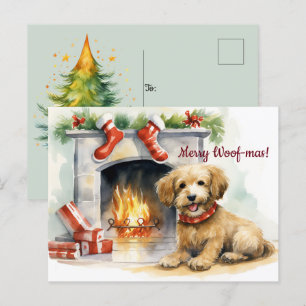 Merry Woof-mas Dog Fireplace Kerstmis Briefkaart