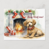 Merry Woof-mas Dog Fireplace Kerstmis Briefkaart (Voorkant)