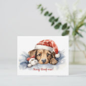 Merry Woof-mas Dog Santa Hat Christmas Briefkaart (Staand voorkant)