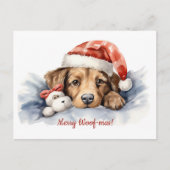 Merry Woof-mas Dog Santa Hat Christmas Briefkaart (Voorkant)