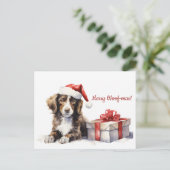 Merry Woof-mas Dog Santa Hat Christmas Briefkaart (Staand voorkant)