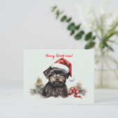 Merry Woof-mas Dog Tree Santa Hat Christmas Briefkaart (Staand voorkant)