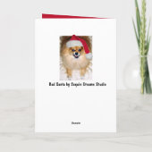 "Merry Woofing Kerstmis" Pommeren Santa Kaart (Achterkant)