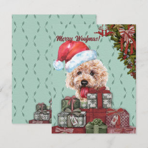 Merry Woofmas. Abriot Poodle Santa Hat Kerstmis Notitiekaartje