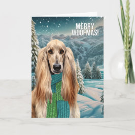 Merry Woofmas Afghan Hound Dog in Winter Scarf Feestdagen Kaart