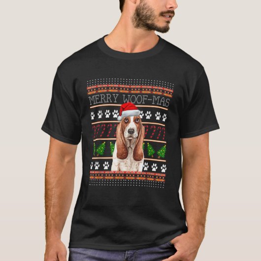 Merry Woofmas Basset Hound Dog Ugly Christmas Swea T-shirt (Voorkant)